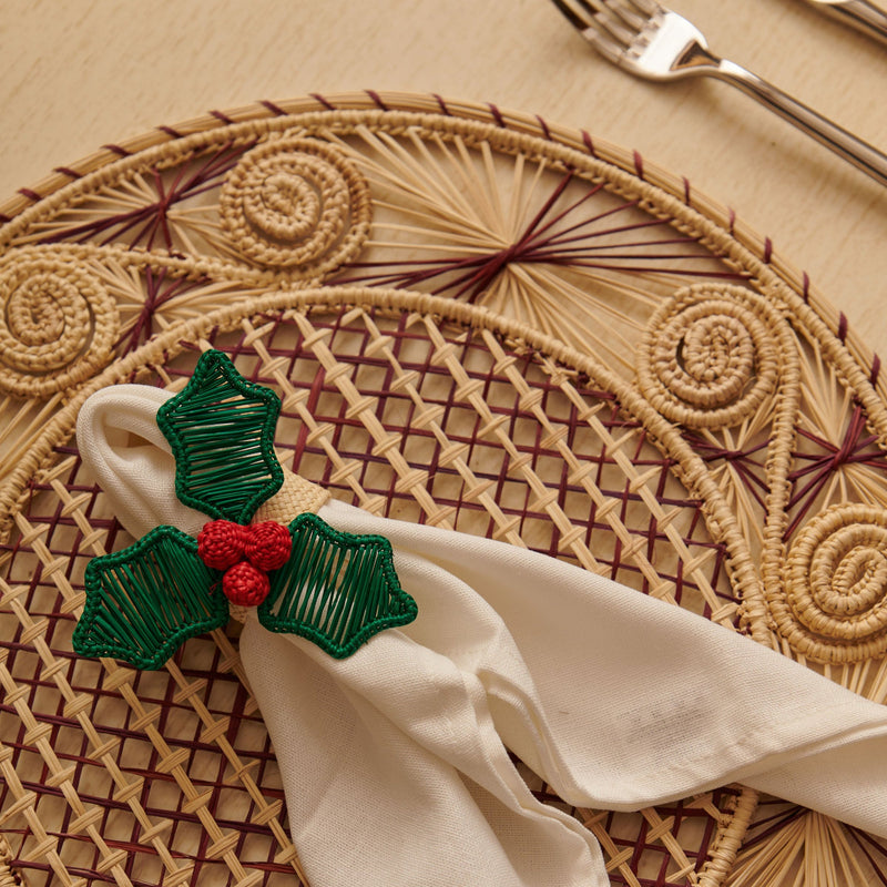 Palmito Woven Holly Napkin Rings Forest (Set of 4) - The Colombia Collective