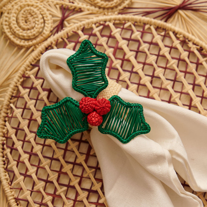 Palmito Woven Holly Napkin Rings Forest (Set of 4) - The Colombia Collective