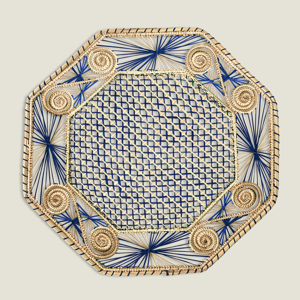 Hand Woven Octagonal Placemat Blue