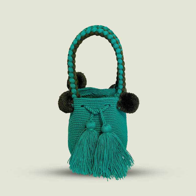 Wayuu Small Contrast Pom Pom Bag