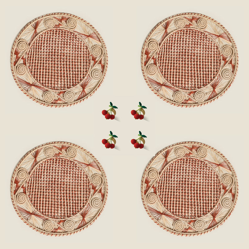 Sandra Woven Placemats & Fruity Napkin Rings Set