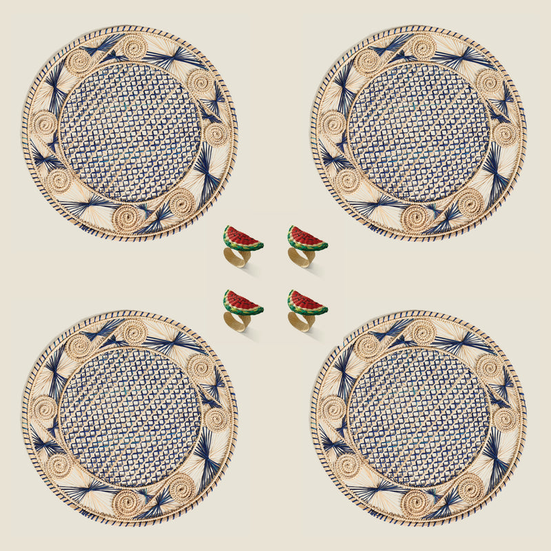 Sandra Woven Placemats & Fruity Napkin Rings Set