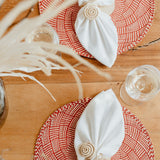 Red Hand Woven Artisan Placemat & Hand Woven Spiral Napkin Ring