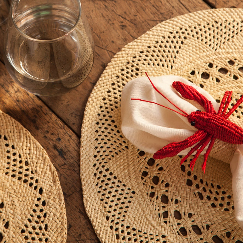Hand Woven Lobster Napkin Rings & Cream Woven Placemats